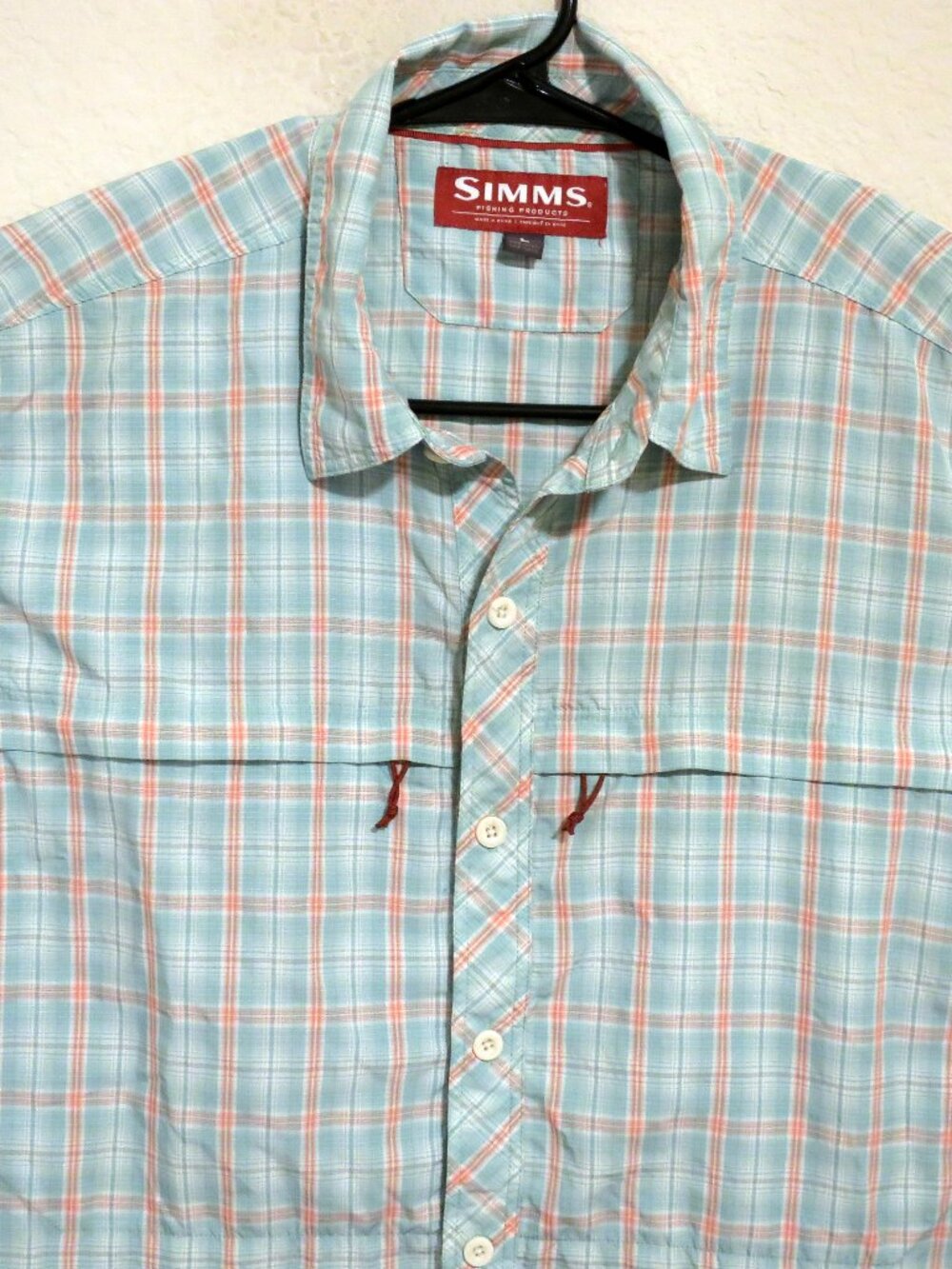 Simms Shirt Mens Large Short Sleeve Button Outdoors Fishing Green Striped